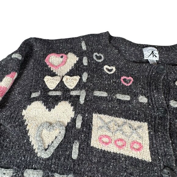 Vintage Wool Angora Blend Sweater Button Up Cardigan JK America Love Hearts XOXO - Picture 6 of 16